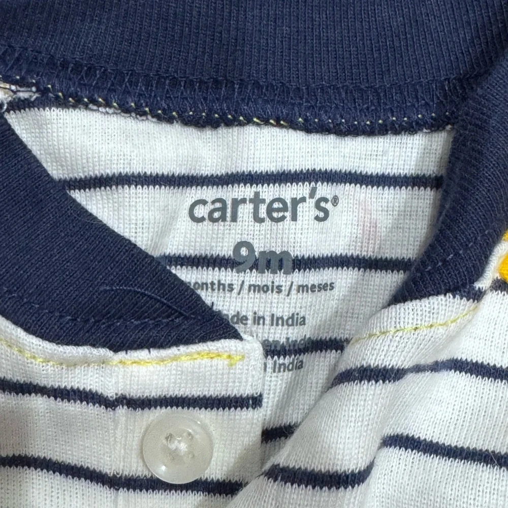 Carter's White Navy Striped One-Piece with Yellow Raglan Sleeves
